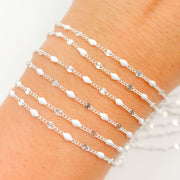 Silver White Color Enamel  Marina Link Chain