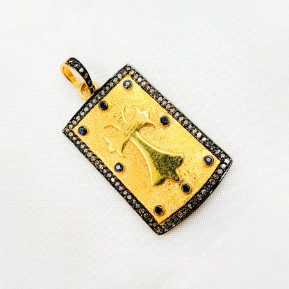 DP312. Diamond Sterling Silver Rectangle Cross Pendant with Gemstone