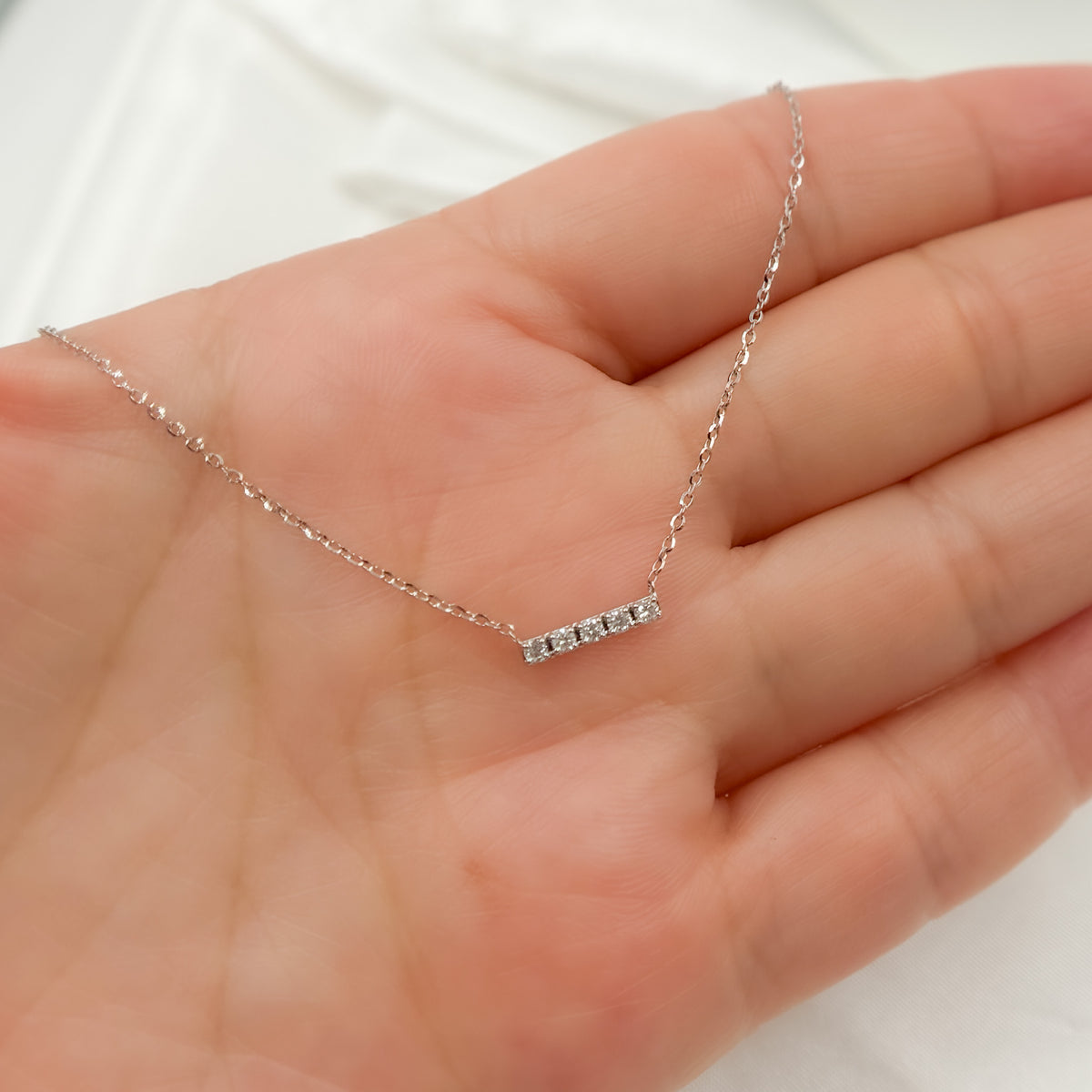 NT403711. 14K Solid Gold Diamond Bar Necklace