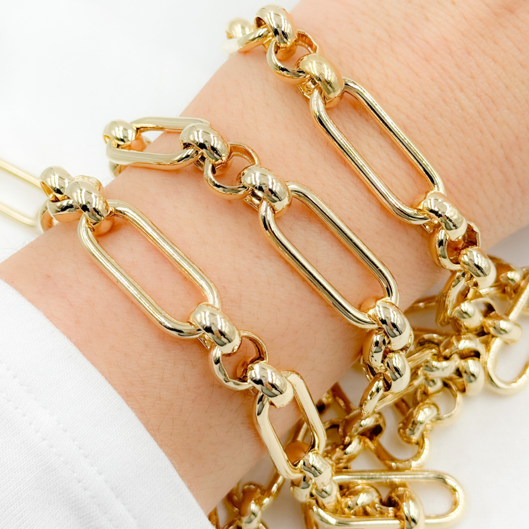 604GP. Gold Plated 925 Sterling Silver Long and Short Link Chain