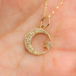 Load image into Gallery viewer, 14K Solid Gold Moon and Star Charm with Diamonds. GDP489
