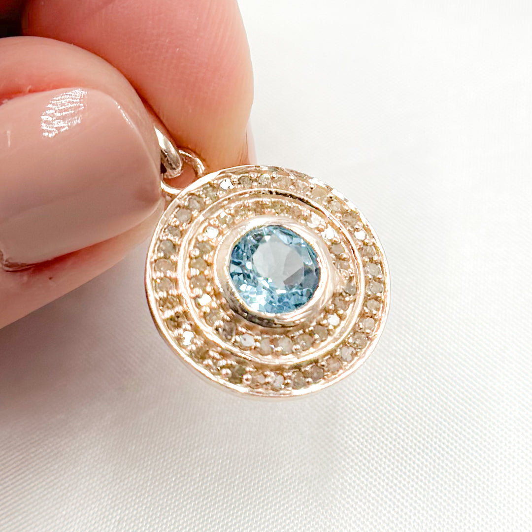 DP029. Diamond Sterling Silver Round Pendant with Gemstone