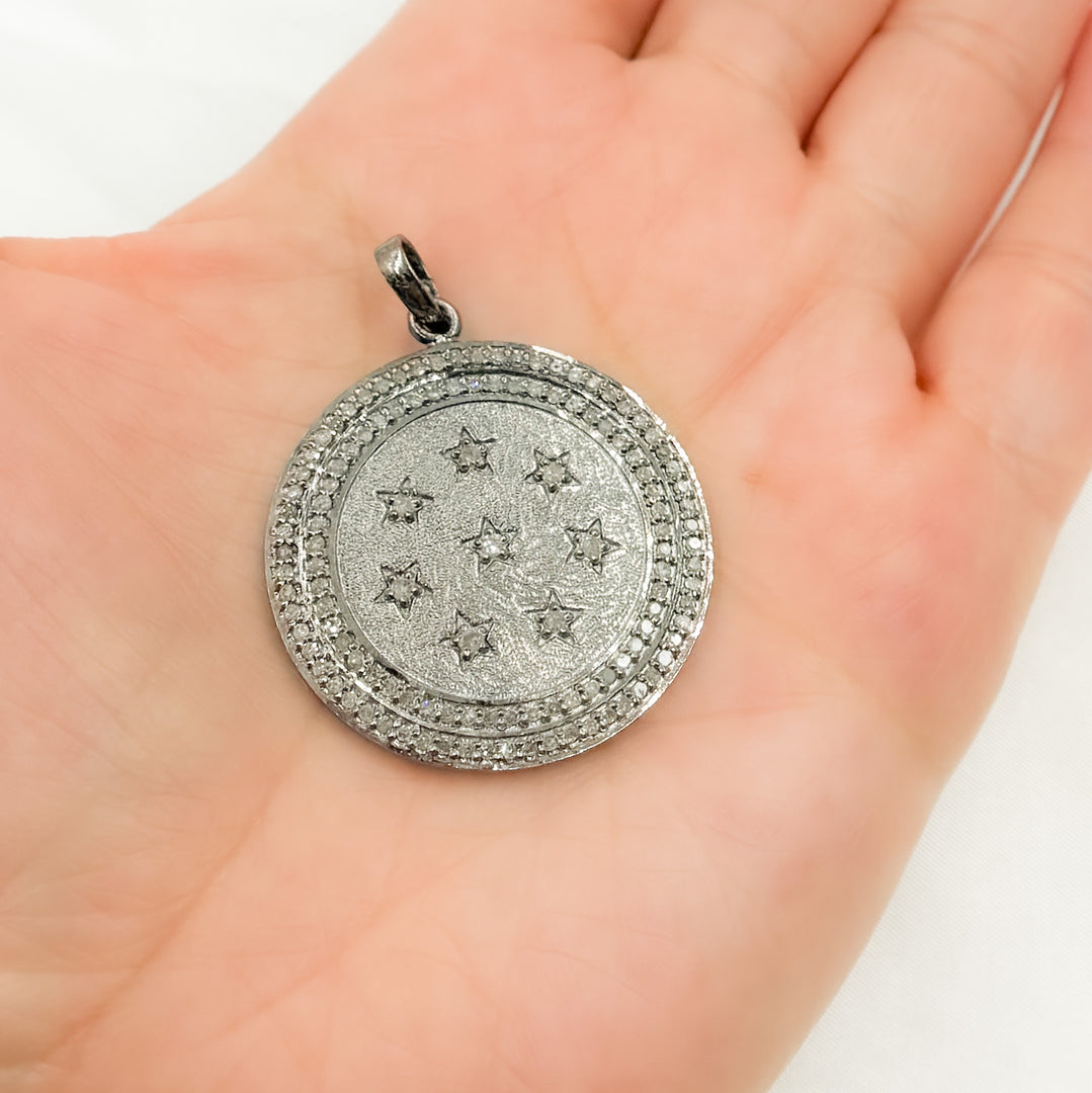 DP400. Diamond Sterling Silver Round Stars Pendant
