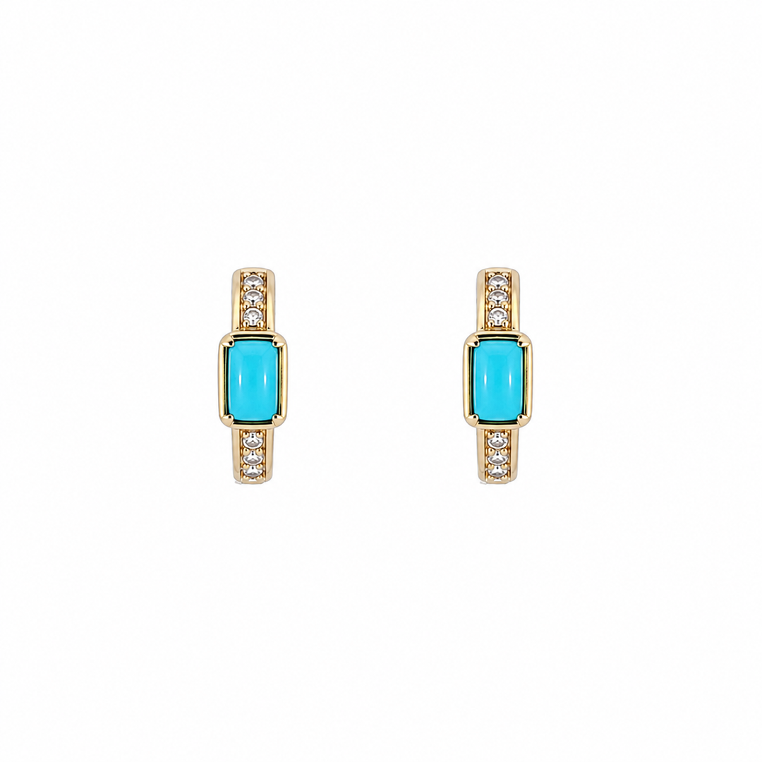 CE97352TQ5X3. 18K Solid Gold Diamond & Turquoise Earrings