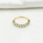 Load image into Gallery viewer, 14K Solid Yellow Gold Diamond and Turquoise Flower and Baguette Ring. RAF01630TQ
