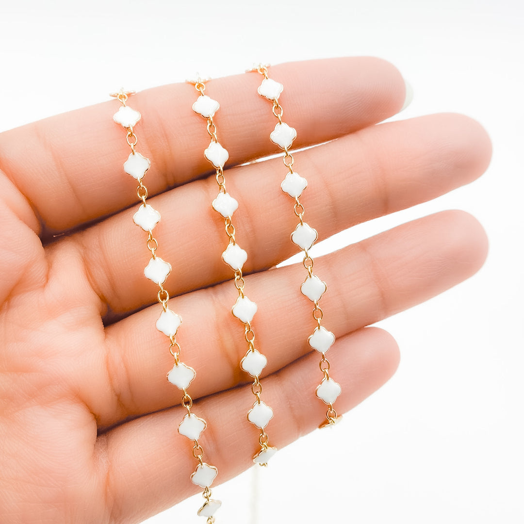 V315ENGF. 14K Gold Filled Enamel Clover Link Chains