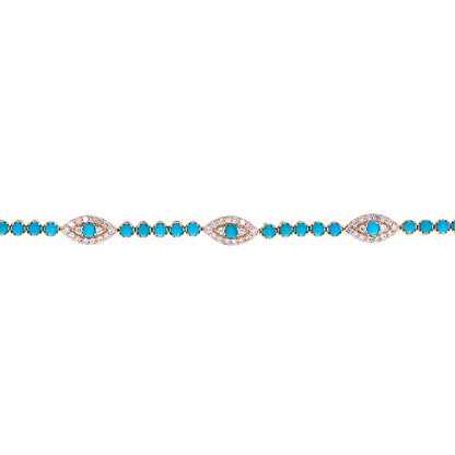 Gold Diamond and Turquoise Eye Bracelet