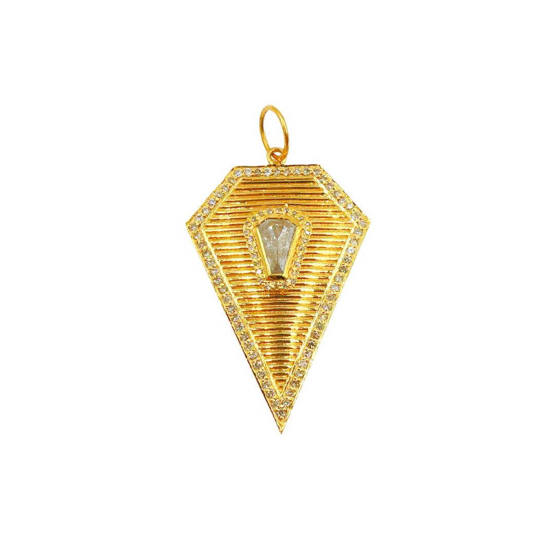 14K Solid Gold Charm. Diamond Pendant with Diamonds. CGDP41