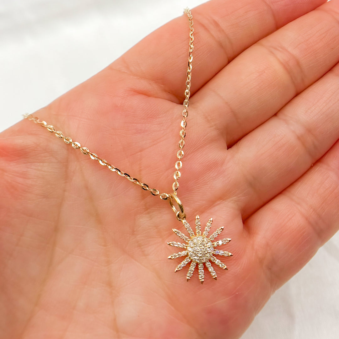 PFE33151. 14K Solid Gold Diamond Sun Necklace