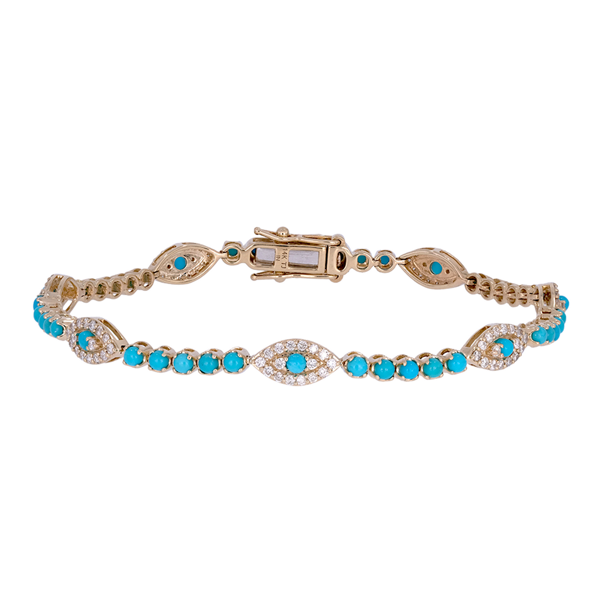 14k Solid Gold Diamond and Turquoise Eye Bracelet