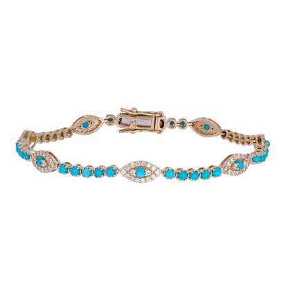 14k Solid Gold Diamond and Turquoise Eye Bracelet