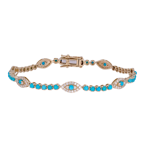 14k Solid Gold Diamond and Turquoise Eye Bracelet
