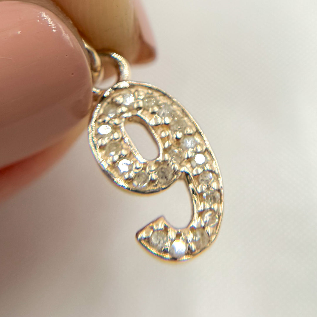 DC190. Diamond Sterling Silver Number "9" Charm