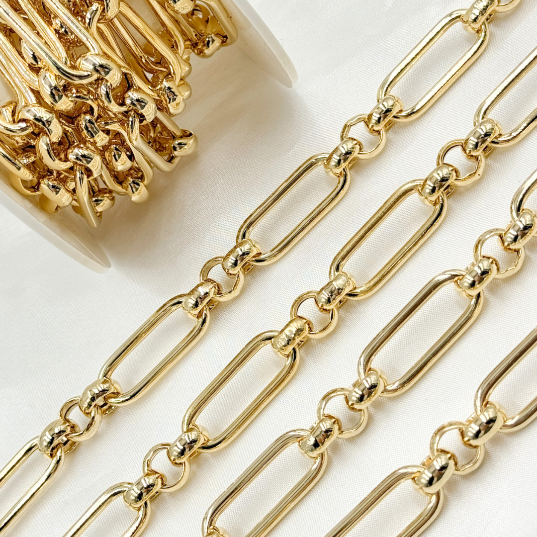 604GP. Gold Plated 925 Sterling Silver Long and Short Link Chain