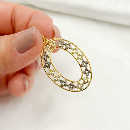 Shop NOw Diamond Sterling Silver Oval Pendant with Flowers and Gemstone