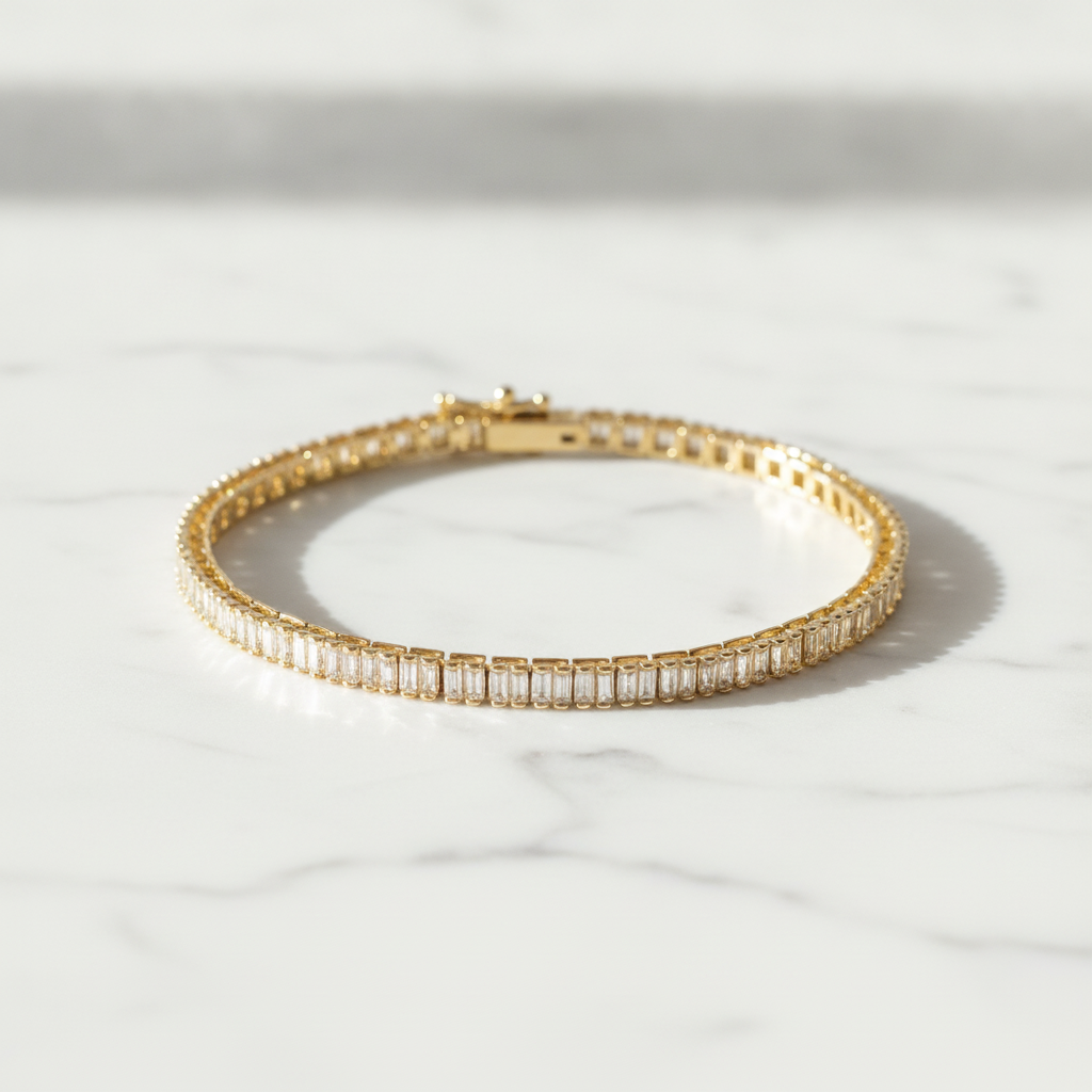 BR406996. 14K Solid Gold Natural Diamond Baguette Tennis Bracelet