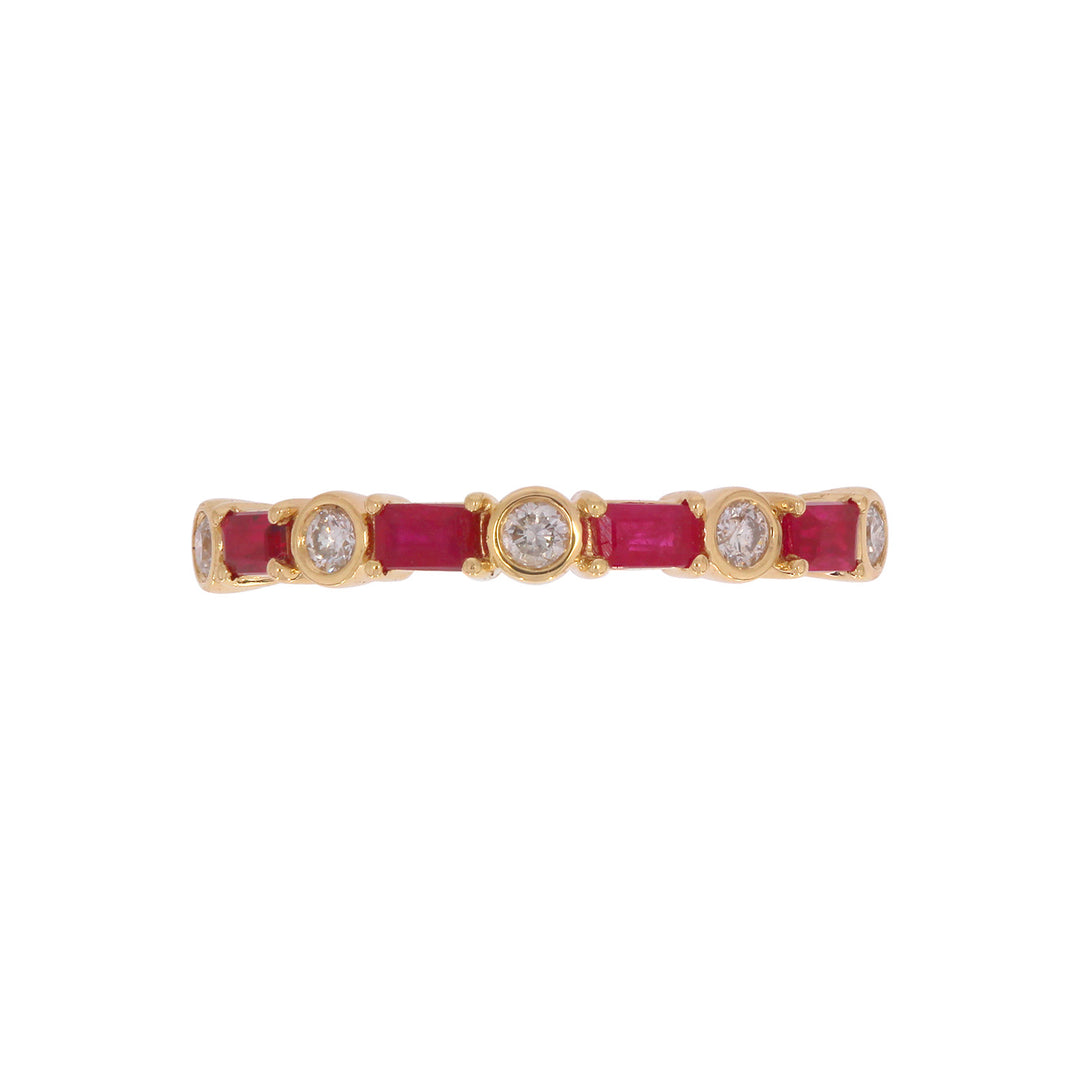RAB01631RU. 14K Solid Yellow Gold Diamond and Ruby Band Ring