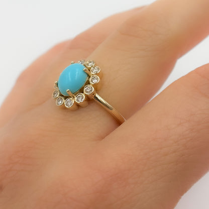 Gold Antique Turquoise and Diamond Ring