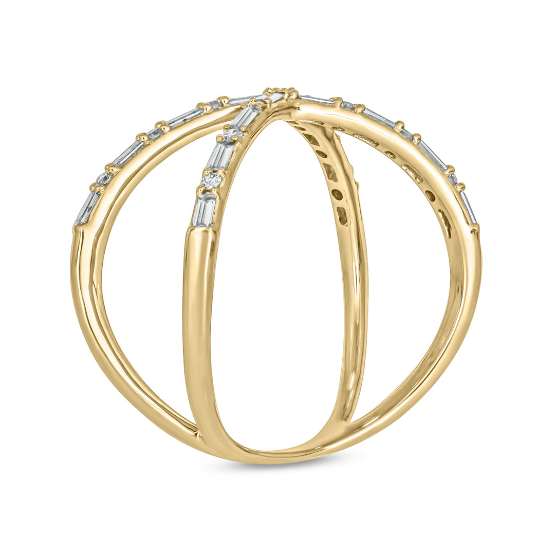 14k Solid Gold Diamond Criss Cross Ring. RFF16001