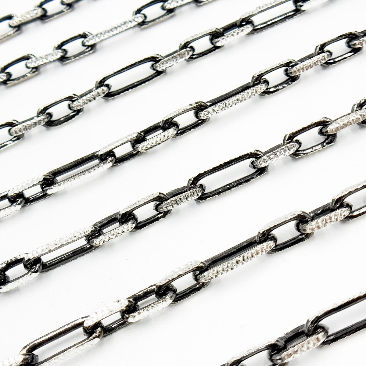 Z119SBDC. Black Rhodium and White Sterling Silver Paperclip Diamond Cut Cable Chain
