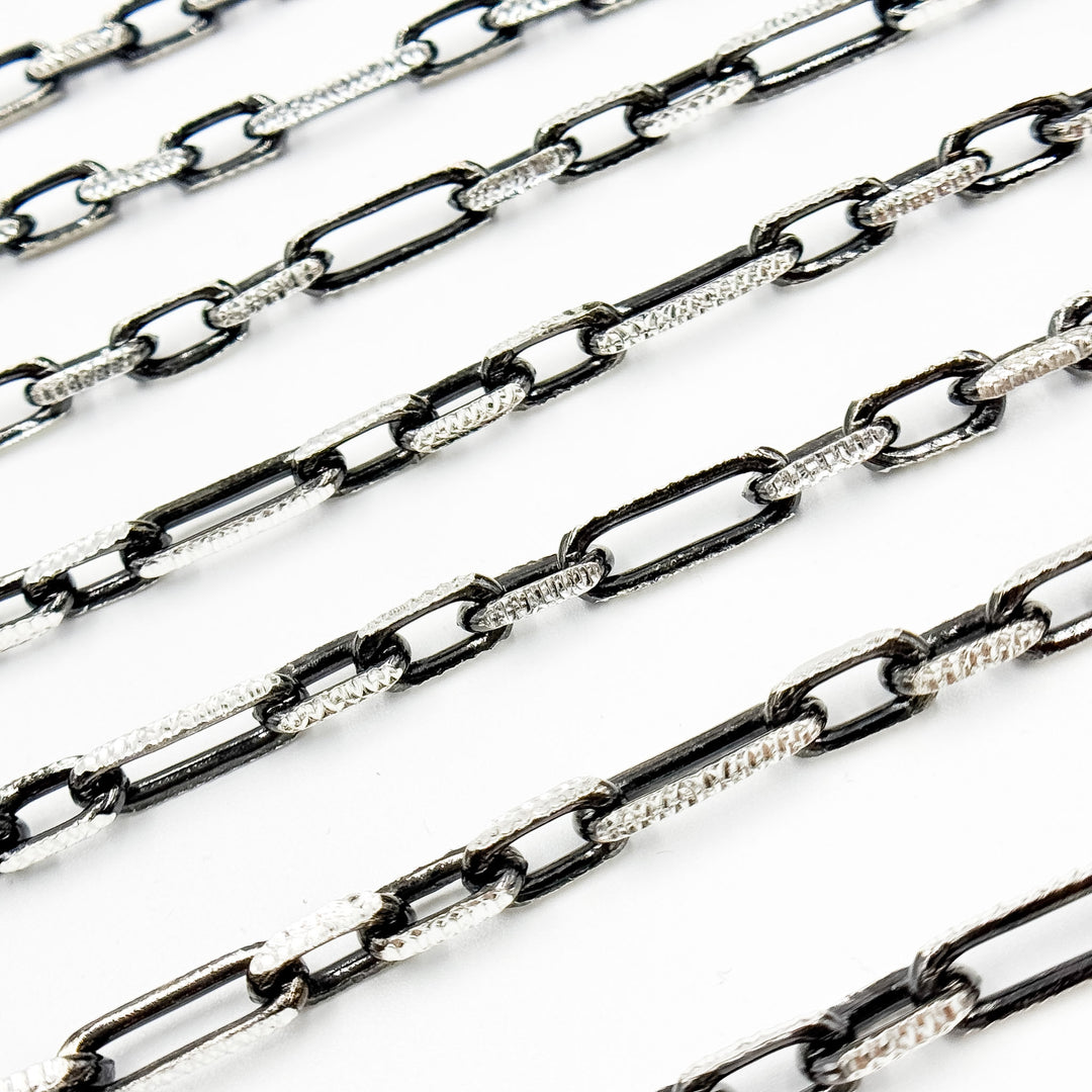 Z119SBDC. Black Rhodium and White Sterling Silver Paperclip Diamond Cut Cable Chain