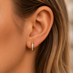 Load image into Gallery viewer, EHB57484. 14k Solid Yellow Gold Diamond Huggies Hoop Earrings