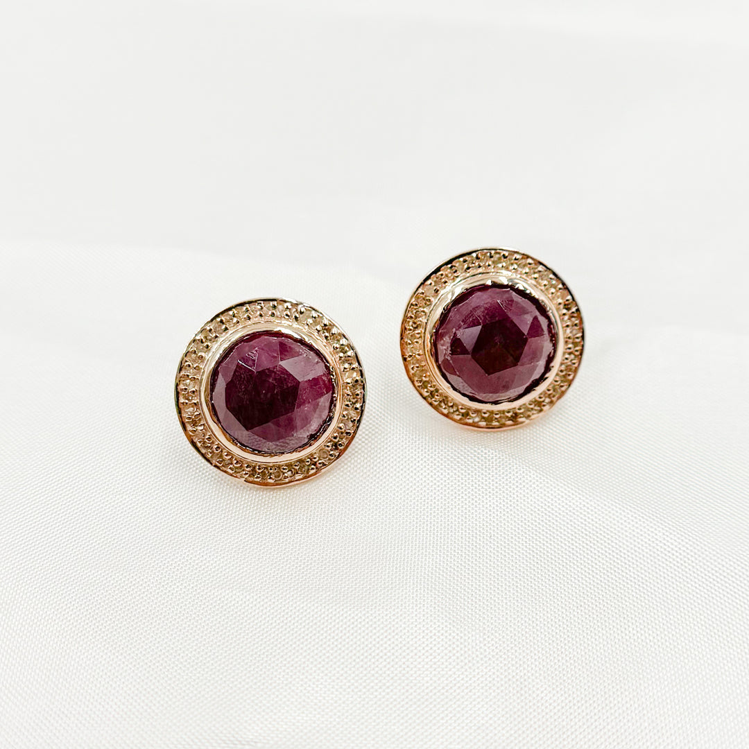 DE029. Diamond Sterling Silver Gemstone Round Studs