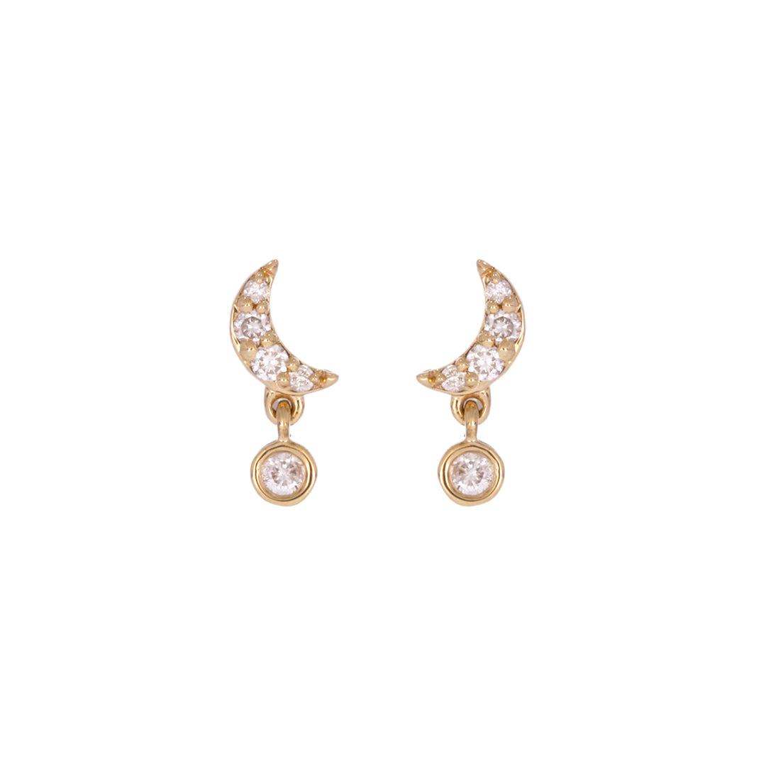 EFB54156. 14K Solid Gold Diamond Moon Studs Earrings