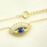 Load image into Gallery viewer, 14k Solid Yellow Gold, Diamonds &amp; Precious Stones Cable Link Evil Eye Necklace. NFD70803BS
