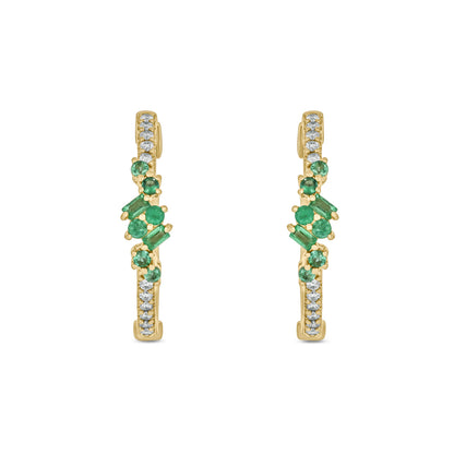 EHC56871EM. 14K Solid Gold Diamond and Emerald Hoops