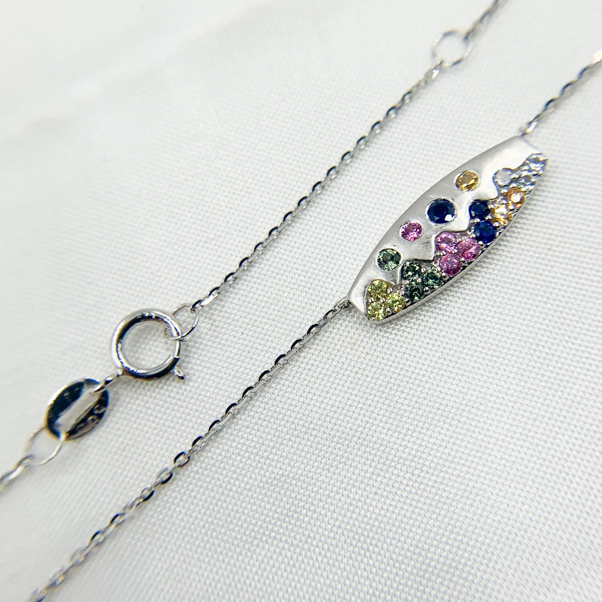 NT405723. 14K Solid Gold Diamond and Multi Sapphire Bar Necklace