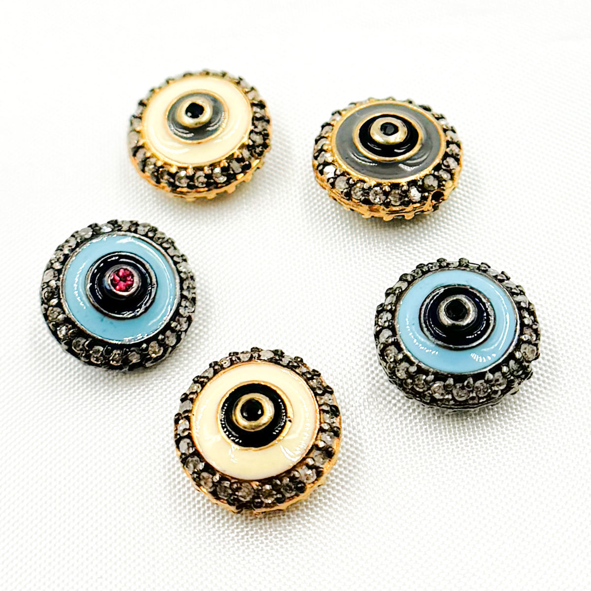 Sterling Silver Round Enamel Bead with Gemstone