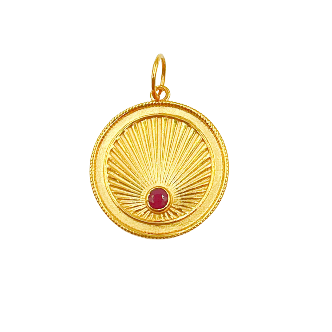 14K Solid Gold Gemstone Circle Charm. GDP303