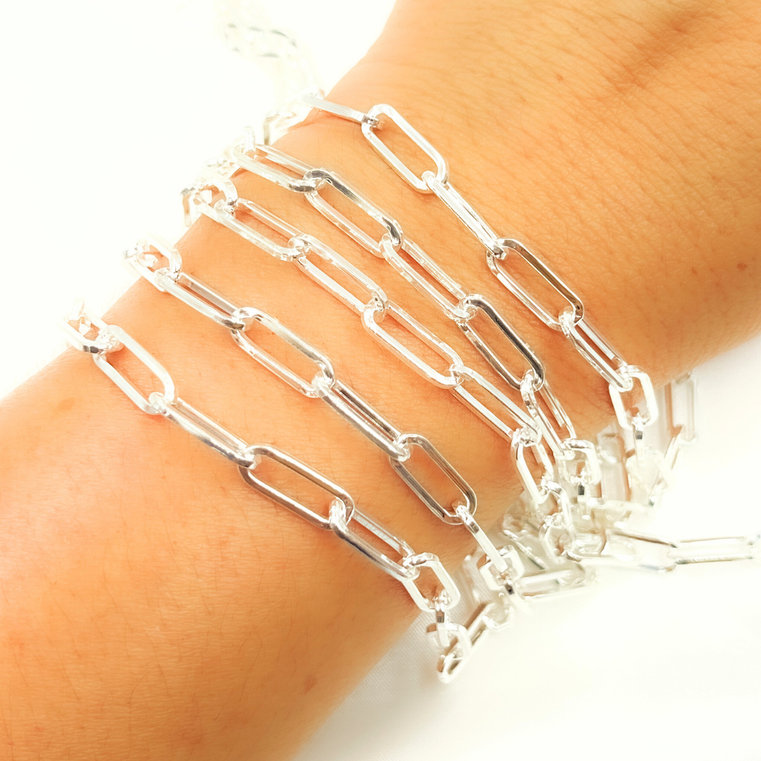 925 Sterling Silver Flat Paperclip Chain. V12SS