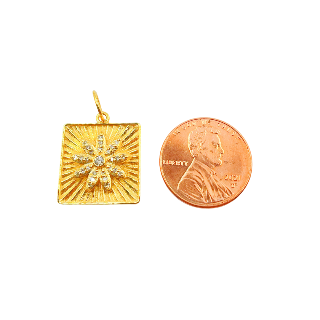 14K Solid Gold Square Pendant with Diamonds. GDP332