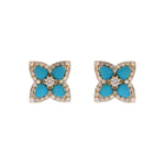Load image into Gallery viewer, CE97451TQ4X3. 14K Solid Yellow Gold Diamond and Turquoise Flower Stud Earring