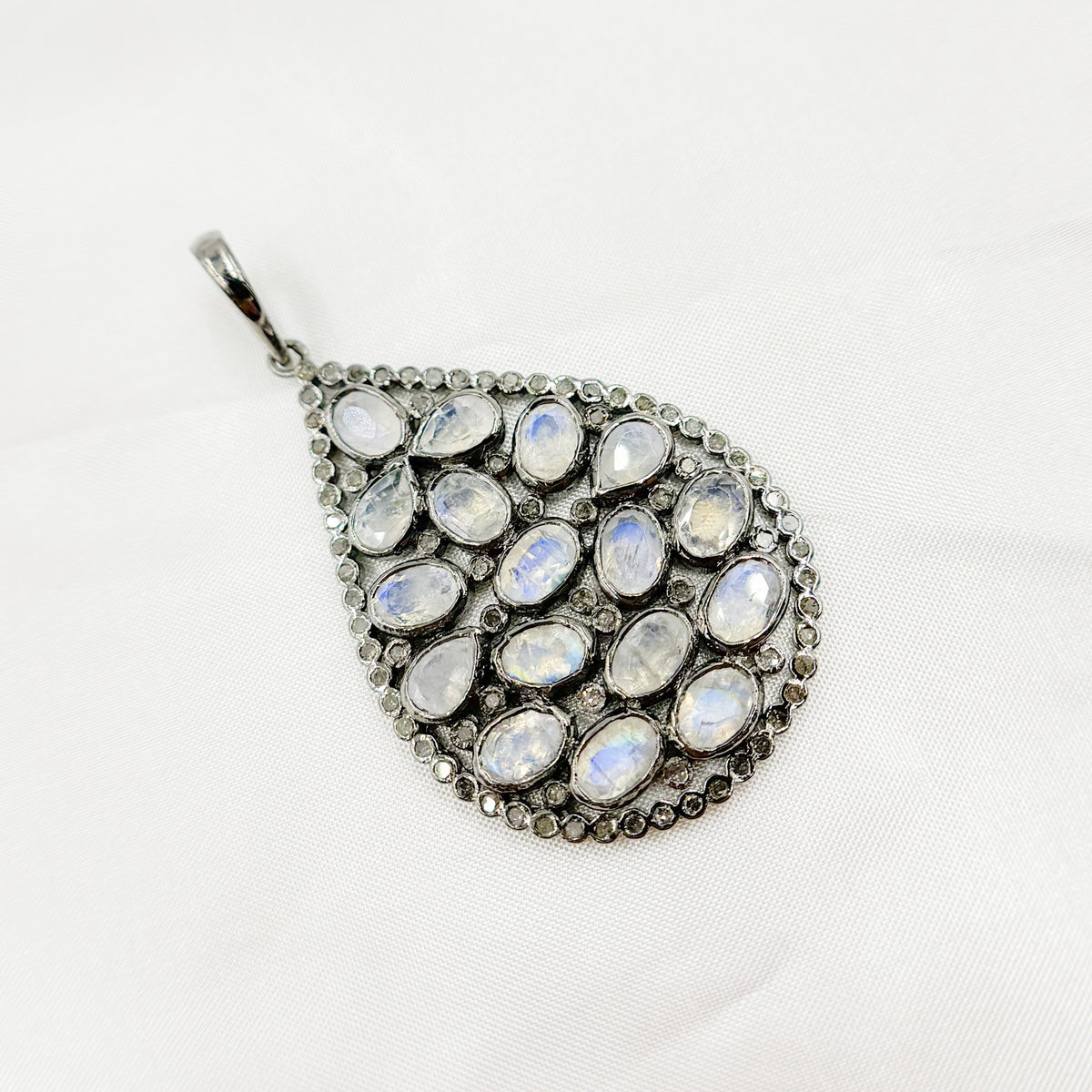 DSP022. Diamond Sterling Silver Drop Pendant With Gemstone
