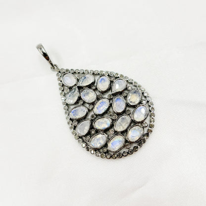 DSP022. Diamond Sterling Silver Drop Pendant With Gemstone