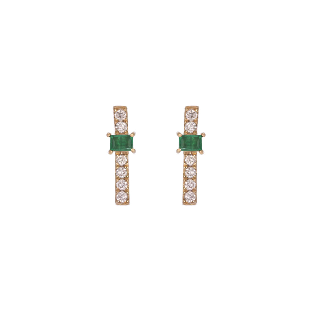 EFA54275. 14K Solid Gold Diamond and Gemstone Bar Stud Earrings