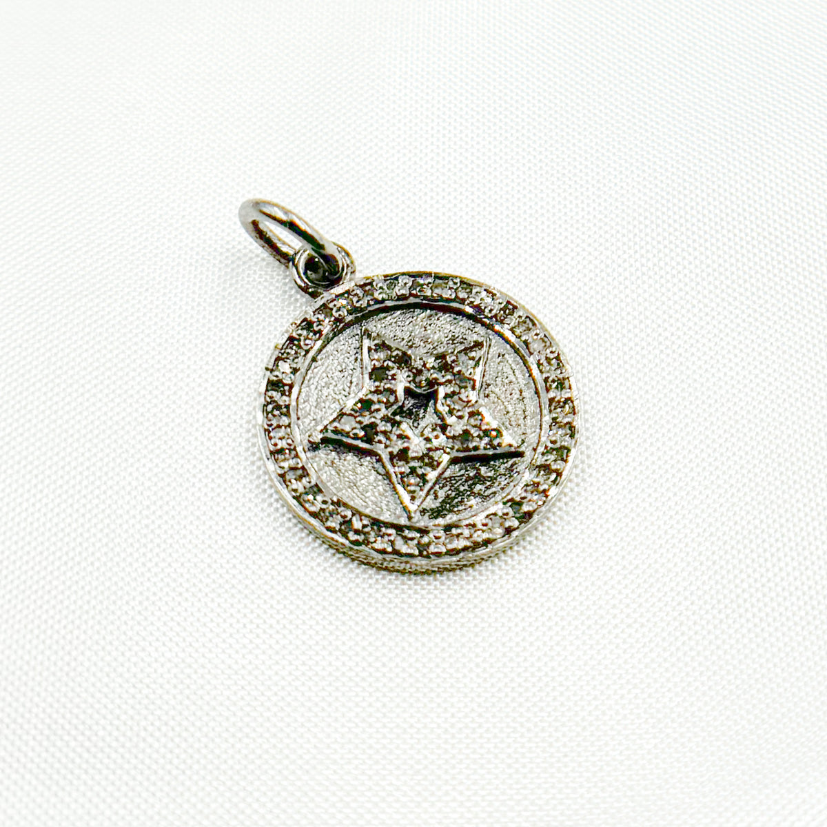 DC409. Diamond Sterling Silver Round Star Charm