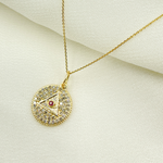 Load image into Gallery viewer, 14K Solid Gold Charm Circle Pendant with Diamonds &amp; Gemstone. GDP359
