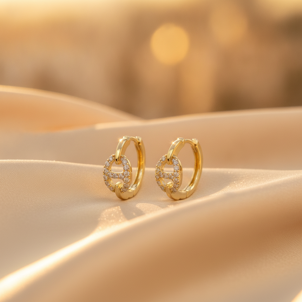 HP402126. 14K Solid Yellow Gold Diamond Hoop Earring