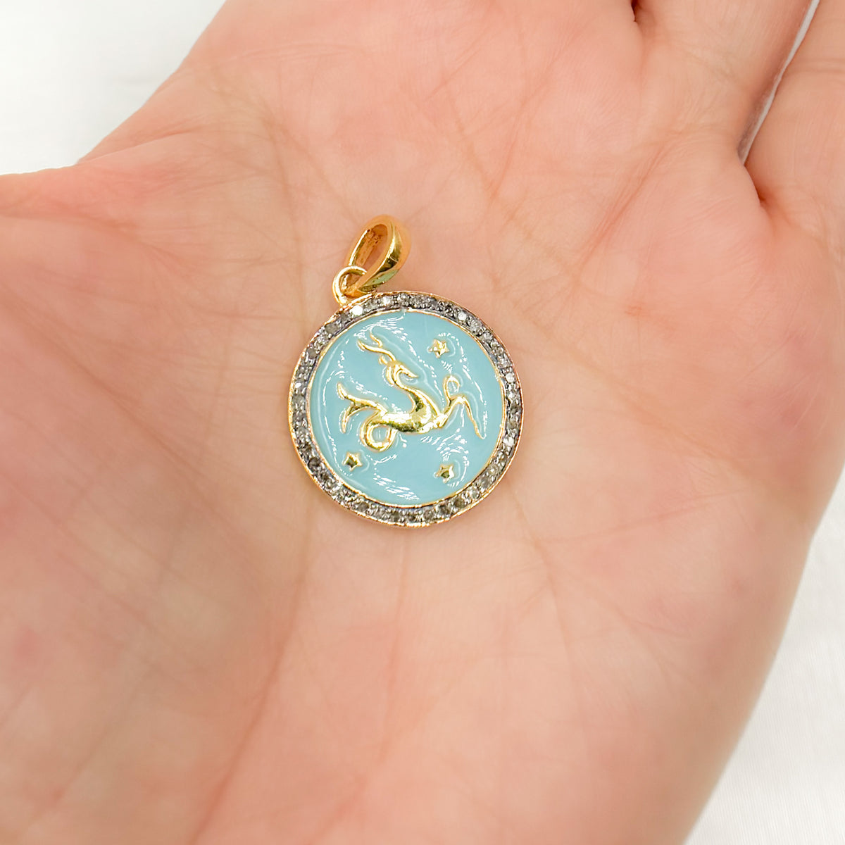 Sterling Silver Round Capricorn Zodiac Enamel Pendant