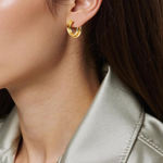 Load image into Gallery viewer, 15850019628. 14K Solid Gold Fancy Twist Double Hollow Hoop Earrings
