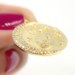 Load image into Gallery viewer, GDP434. 14K Solid Gold Diamond Round Moon and Stars Charm
