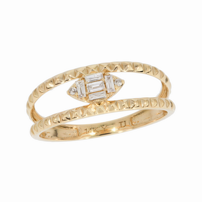 14K Solid Gold Baguette Diamond Double Band Ring.