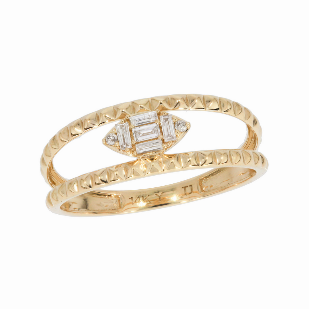 14K Solid Gold Baguette Diamond Double Band Ring. DRN00986