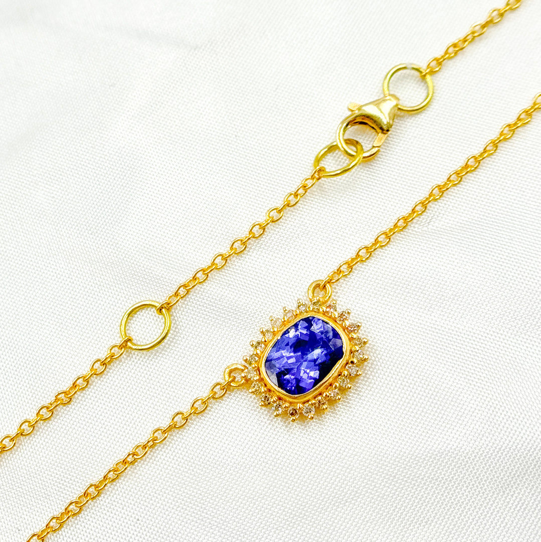 14K Solid Gold Diamond and Gemstone Necklace. GDP587