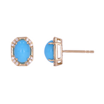 Load image into Gallery viewer, Buy Now 14K Solid Gold Diamonds and Turquoise Rectangular Stud Earrings
