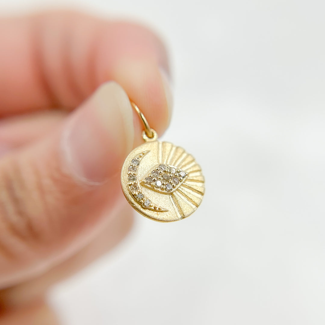 14K Gold Diamond Charm with Moon and Sun. GDP521